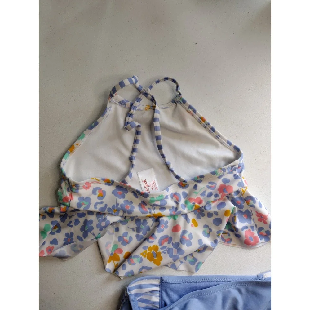 Cat and Jack Girls Swimsuit Floral Print‎ Ruffle Tankini Set Size M 7/8